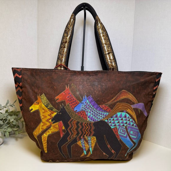 Laurel Burch Handbags - Laurel Burch Native Horses Travel Large Tote Bag Colorful, Cotton Western Whimsy